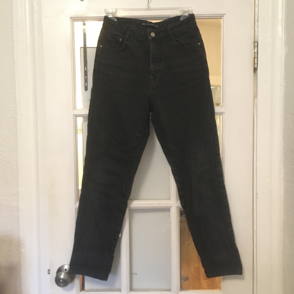 Zara Washed Black High-Waisted Boyfriend Jeans
